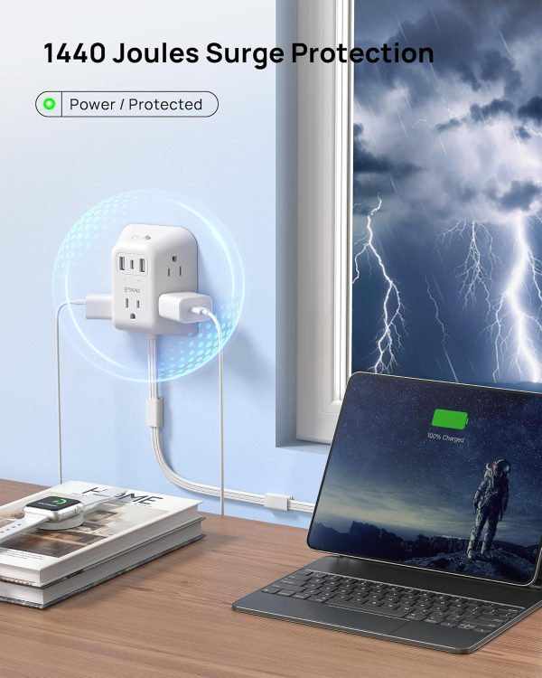 TROND Power Strip Surge Protector Rotating Outlet USB-2