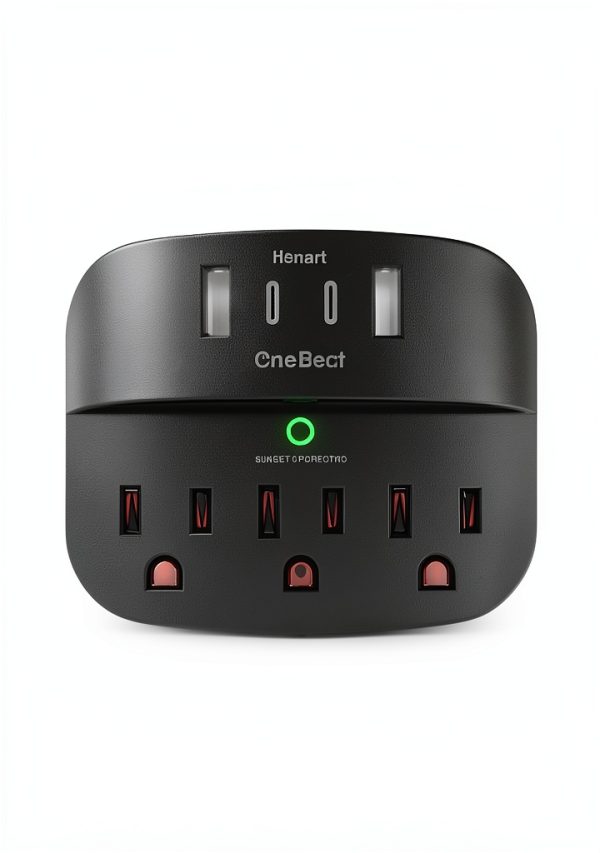 One Beat Surge Protector Outlet Extender USB Charging Black-3