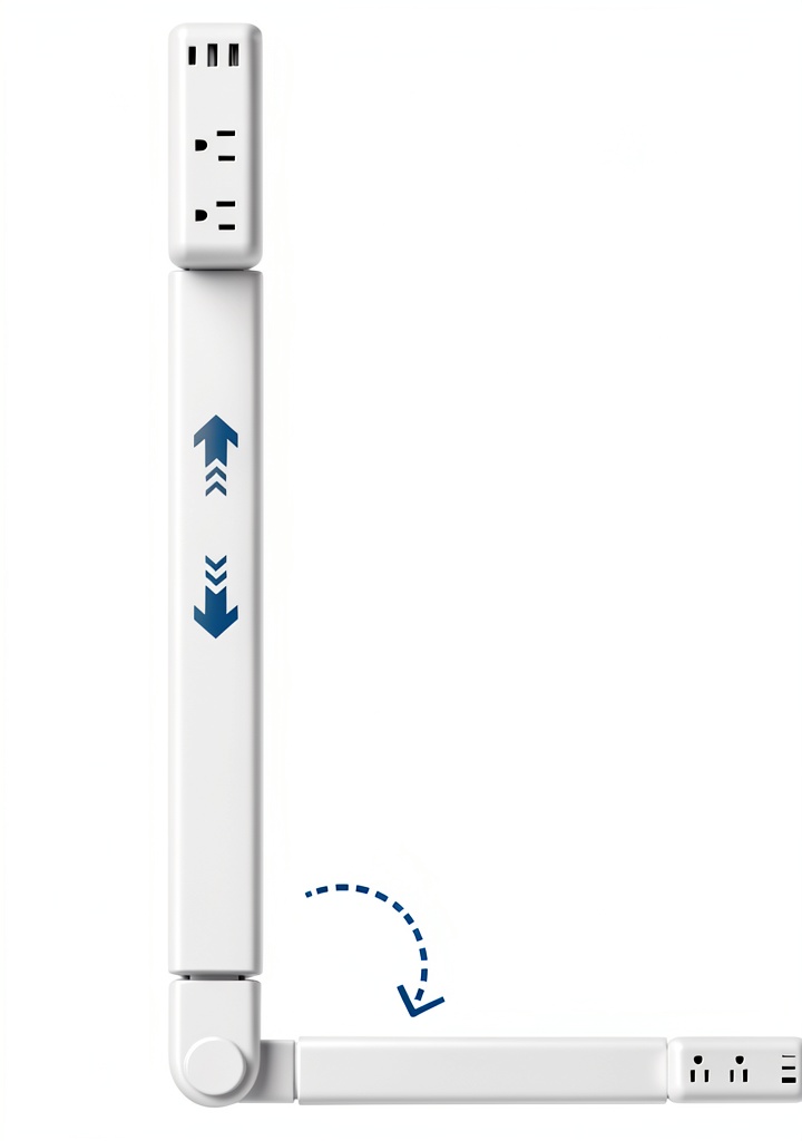 Outlet S01 Extender showing adjustable length and swivel base in a home setting