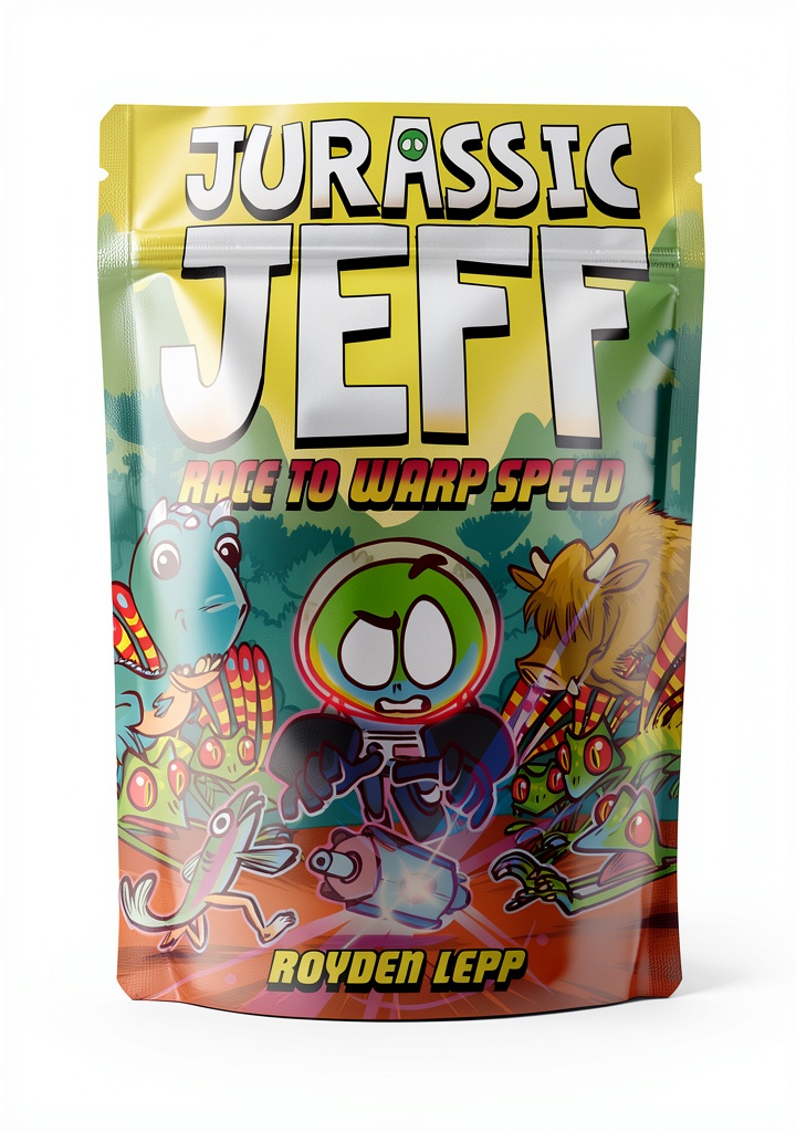 Jurassic Jeff graphic novel cover showcasing vibrant illustrations and characters