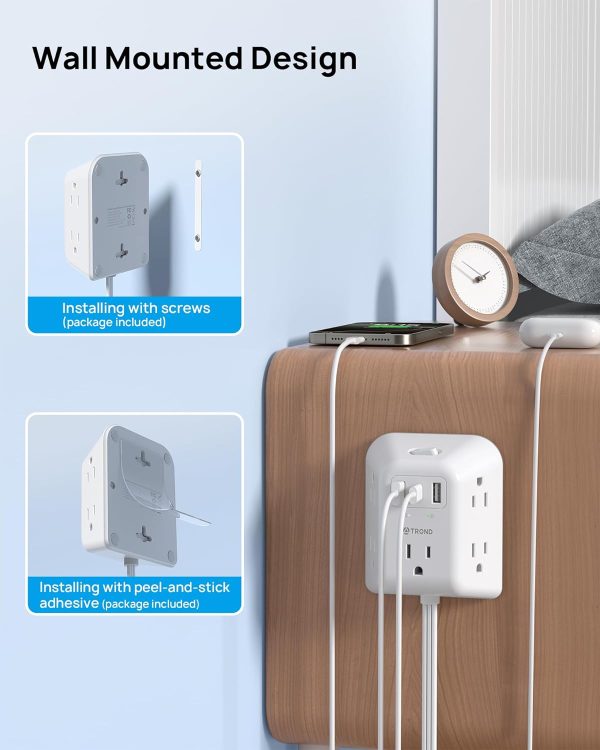 TROND Power Strip Surge Protector Rotating Outlet USB-3