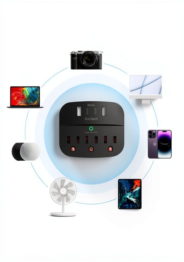 One Beat Surge Protector Outlet Extender USB Charging Black-6