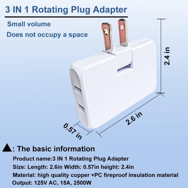 3 Way Flat Wall Outlet Extender PaeorRorL Fireproof Compact-2
