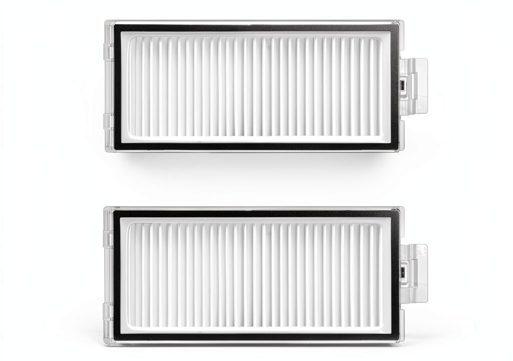 Roborock washable HEPA filter shown next to compatible robot vacuum