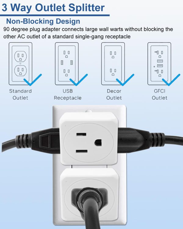PaeorRorL Multi Plug Outlet Extender White 3 Pack Square-4