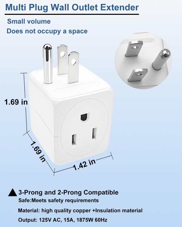 PaeorRorL Multi Plug Outlet Extender White 3 Pack Square-2