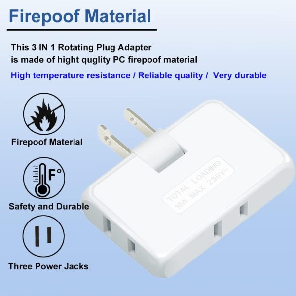 3 Way Flat Wall Outlet Extender PaeorRorL Fireproof Compact-3