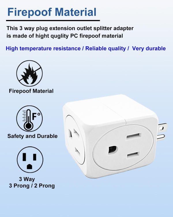 PaeorRorL Multi Plug Outlet Extender White 3 Pack Square-3