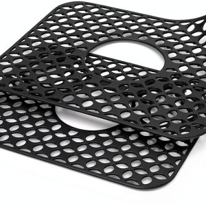 TOOVEM Silicone Sink Mat Black 2Pack-Center Drain Kitchen-0