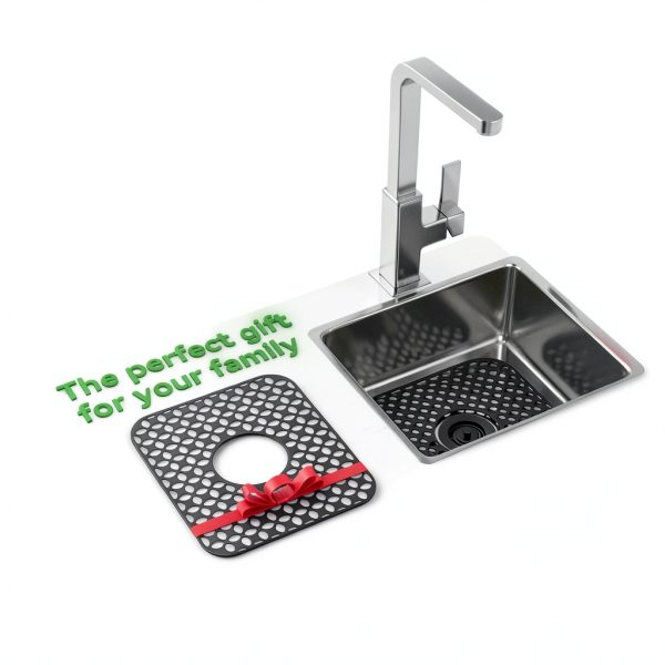 TOOVEM Silicone Sink Mat Black 2Pack-Center Drain Kitchen-6