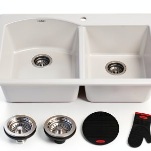 Kraus White Granite Kitchen Sink Double Bowl-0