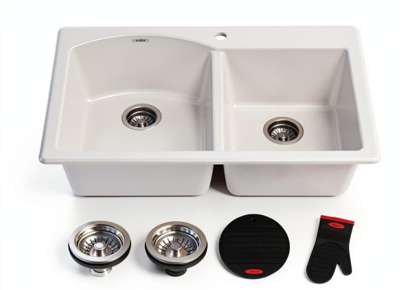 Kraus White Granite Kitchen Sink Double Bowl-0