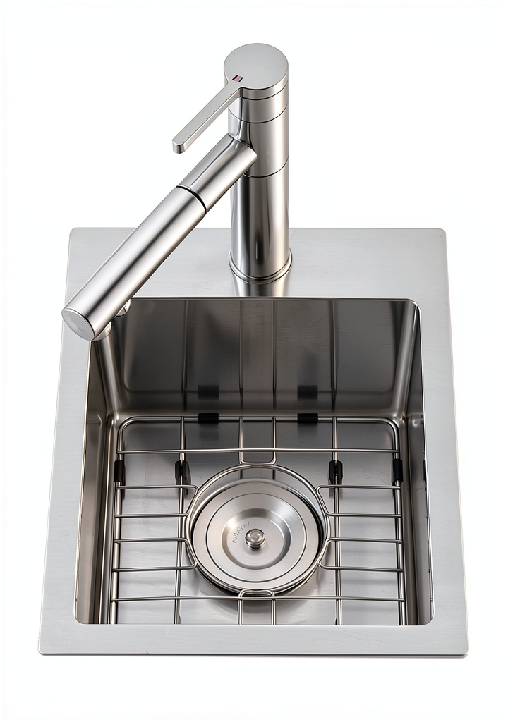 Brushed nickel kitchen sink installed in a modern kitchen