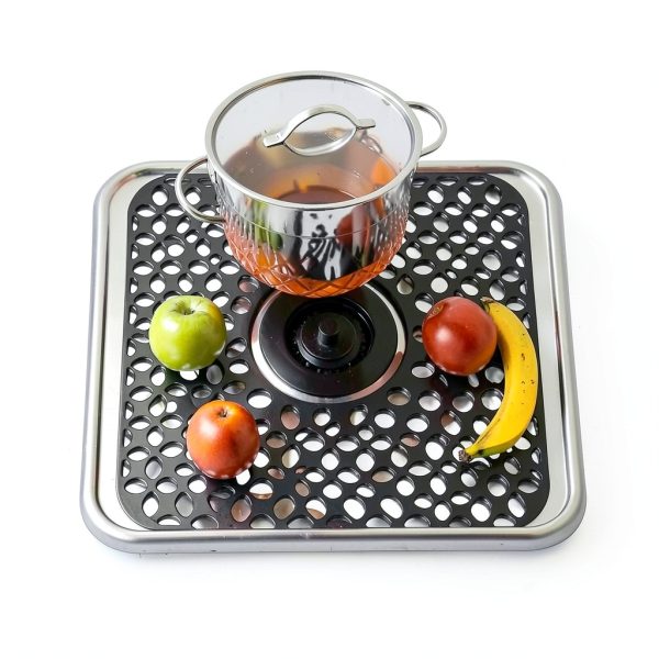 TOOVEM Silicone Sink Mat Black 2Pack-Center Drain Kitchen-5