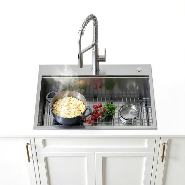 Kraus Kore Drop-In Single Bowl Kitchen Sink 28x22 Inch Metallic Silver-13