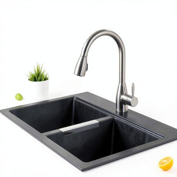 Kraus Kitchen Sink 33 Inch Black Onyx Double Bowl Granite Composite-2