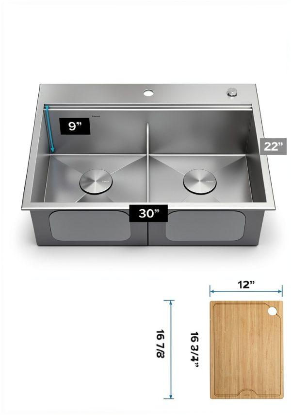 Kraus KWT302-30 Double Bowl Stainless Steel Kitchen Sink 30x22 Inch-4