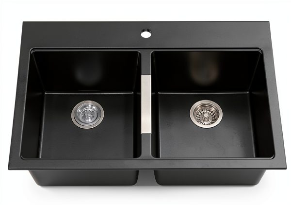 Kraus Kitchen Sink 33 Inch Black Onyx Double Bowl Granite Composite-0