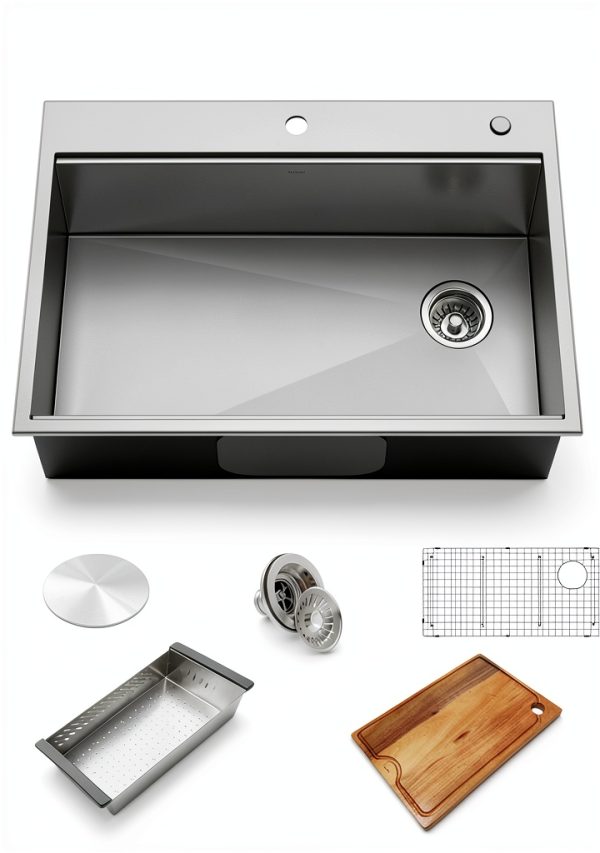 Kraus Kore Drop-In Kitchen Sink 33 x 22 Inch Steel Satin Finish-0