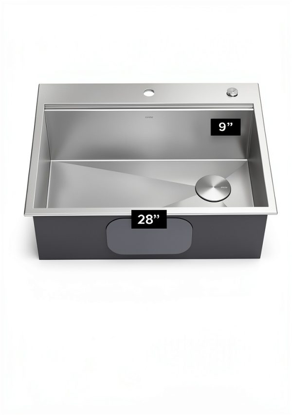Kraus Kore Drop-In Single Bowl Kitchen Sink 28x22 Inch Metallic Silver-4