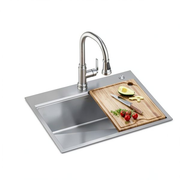 Kraus Kore Drop-In Single Bowl Kitchen Sink 28x22 Inch Metallic Silver-1