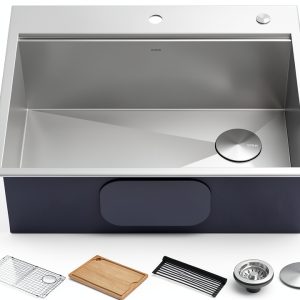 Kraus Kore Drop-In Single Bowl Kitchen Sink 28x22 Inch Metallic Silver-0