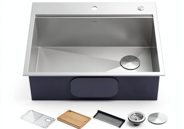 Kraus Kore Drop-In Single Bowl Kitchen Sink 28x22 Inch Metallic Silver-0