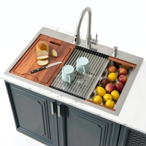 Lordear 33 Inch Drop In Kitchen Sink Workstation All In One SUS304 16 Gauge Stainless Steel 33x22 Drop In Sinks Single Bowl Handmade Above the Counter-0
