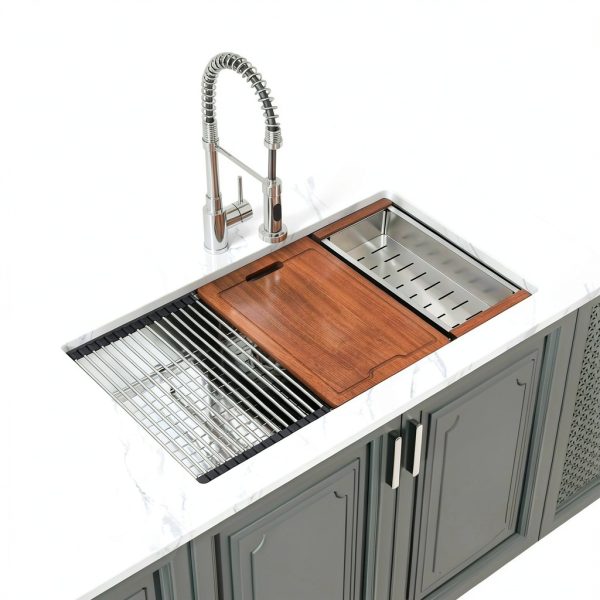 Undermount Kitchen Sink Lordear 33x19 Stainless Steel Bowl Workstation-1