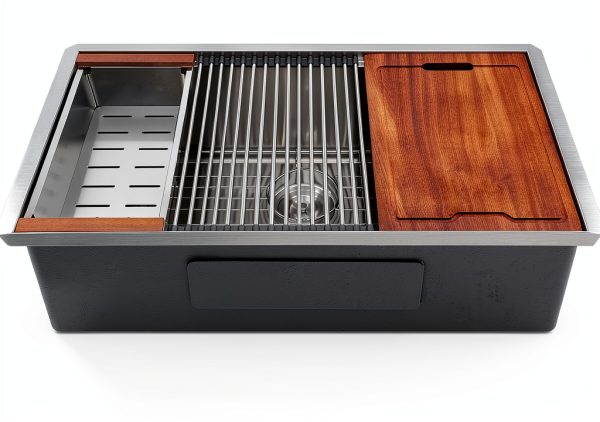 Undermount Kitchen Sink Lordear 33x19 Stainless Steel Bowl Workstation-0
